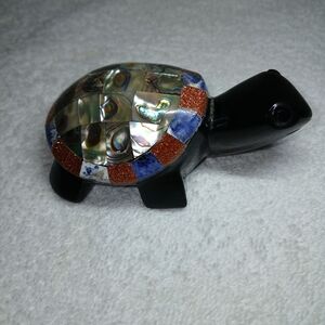 Decorative Turtle Figurine with Abalone Shell Accents. Paper Weight.